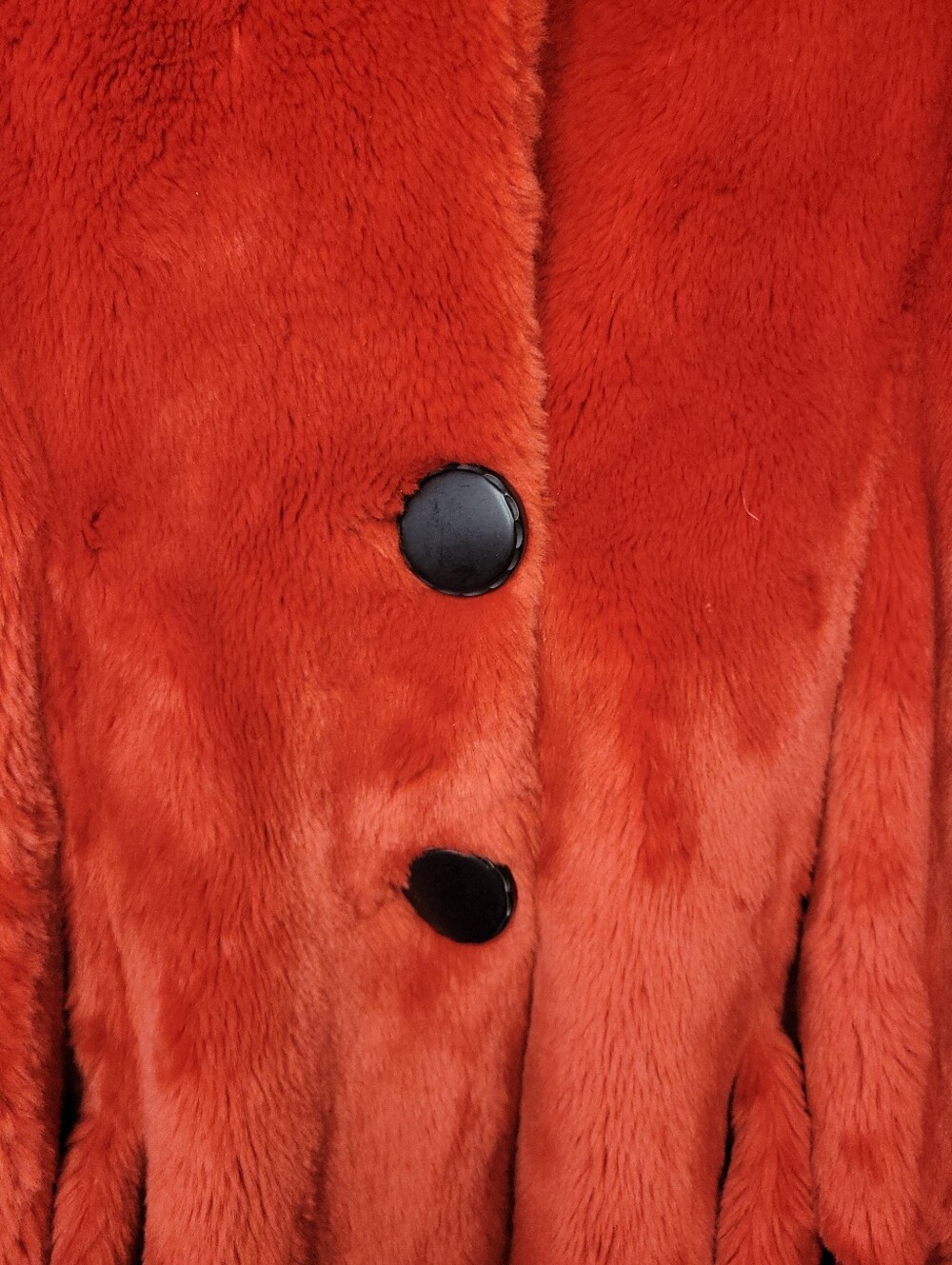 Vintage Blood Orange Red Lou Caétan Faux Fur Long Coat with Black Collar - Picture 6 of 13